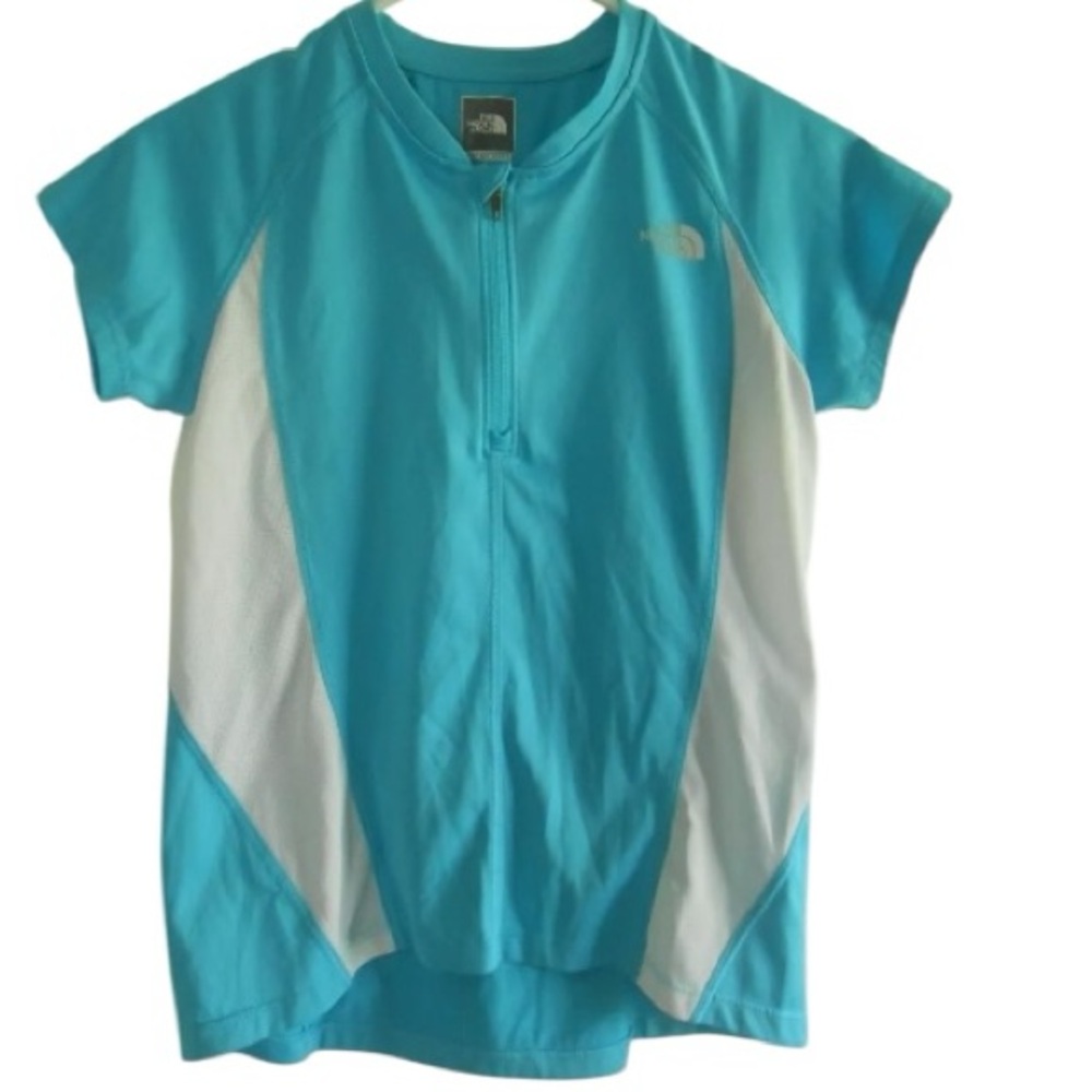 The North Face XS oversized blue & white climate Control  top with pockets
